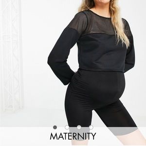 FLOUNCE London Maternity gym fishnet insert cropped sweater in black